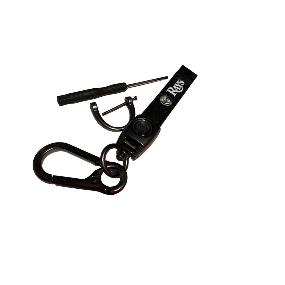 Tampa Bay Rays MLB Black Faux Leather Keychain with Carabiner and D-Ring Tool